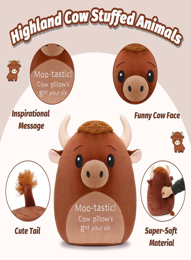 AGIFTMIND 12 inch Cute Highland Cow Stuffed Animals Soft Cow Plush Pillow with Motivational Message for Adults Birthday Decorations (Brown) - Image 3